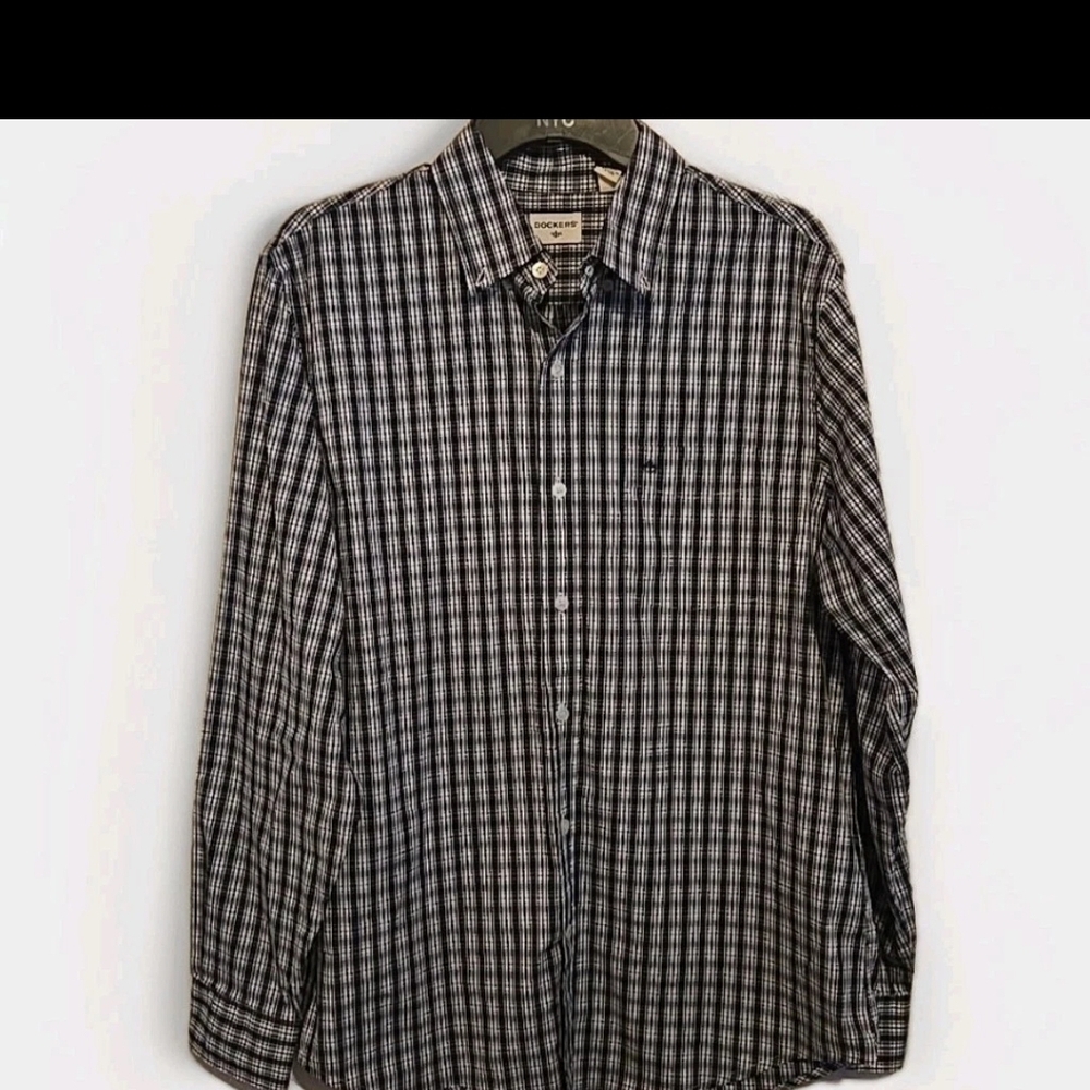Dockers Navy Blue and White Gingham Button Down Shirt